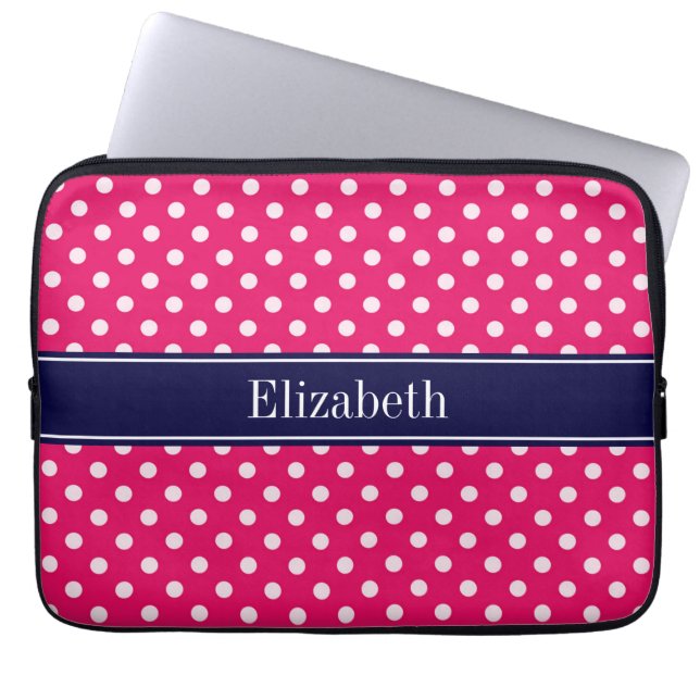 Capa Para Notebook Framboesa Bolinhas Brancas Marinho Azul Nome Monog (Frente)