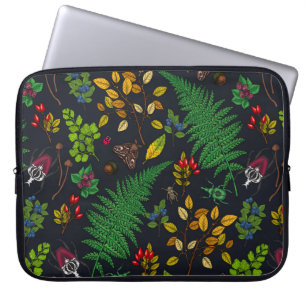 Capa Para Notebook Framboesas, folhas e insetos de grafite preto