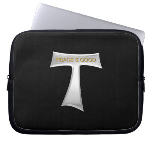 Capa Para Notebook Franciscan Tau Cross Peace and Good Silver & Doura