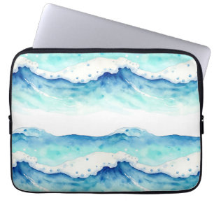 Capa Para Notebook Fronteira de Ondas do Oceano em Aquarela