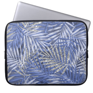 CAPA PARA NOTEBOOK FRONTEIRAS DE PALMAS TROPICAIS AZUIS E PRATA
