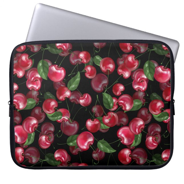 Capa Para Notebook Fruta de cereja a preto (Frente)