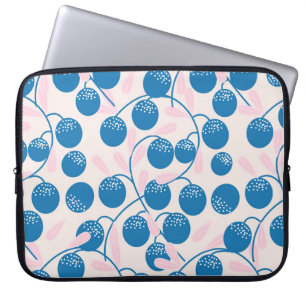 Capa Para Notebook Frutas azuis, folhas cor-de-rosa, design sem costu