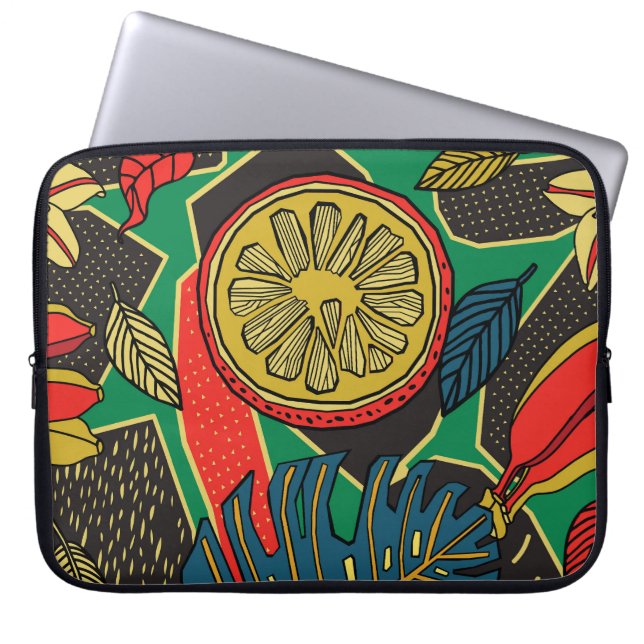 Capa Para Notebook Frutas tropicais, folhas, padrão floral de rabisco (Frente)