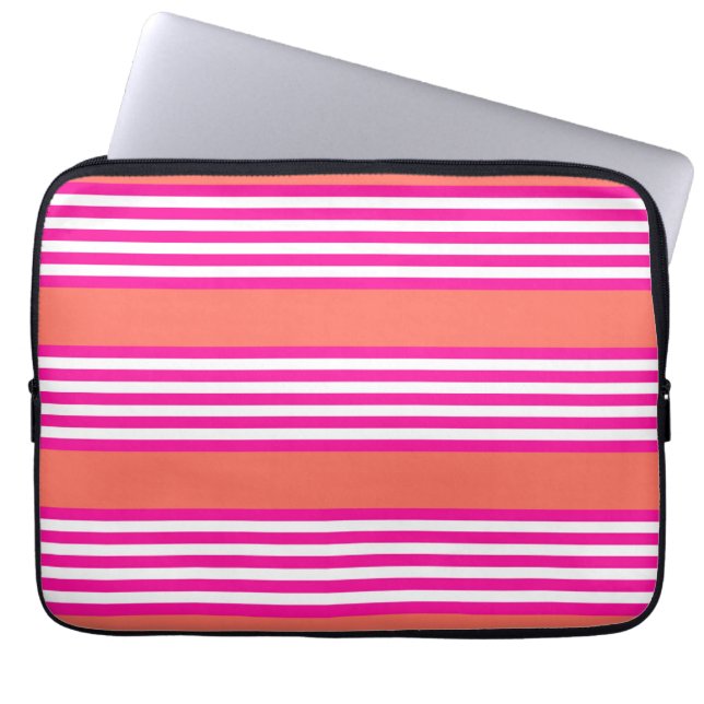Capa Para Notebook Fuchsia e coral vivo: cinco listras (Frente)