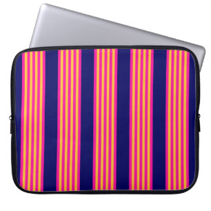 Capa Para Notebook Fuchsia e listras amarelas com azul-marinho