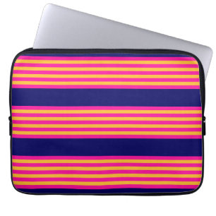 Capa Para Notebook Fuchsia e listras amarelas com azul-marinho