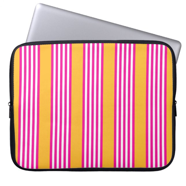 Capa Para Notebook Fuchsia e padrão amarelo de cinco faixas (Frente)