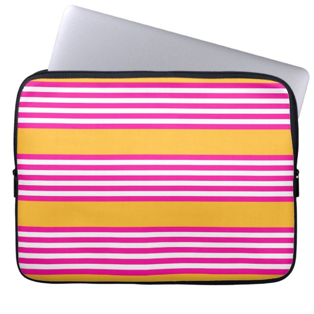 Capa Para Notebook Fuchsia e padrão amarelo de cinco faixas (Frente)