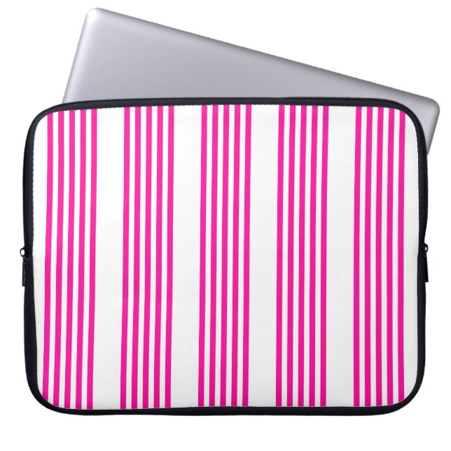 Capa Para Notebook Fuchsia e padrão de cinco faixas brancas (Frente)