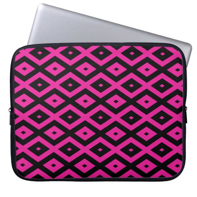 Capa Para Notebook Fuchsia e padrão de diamante preto (Frente)