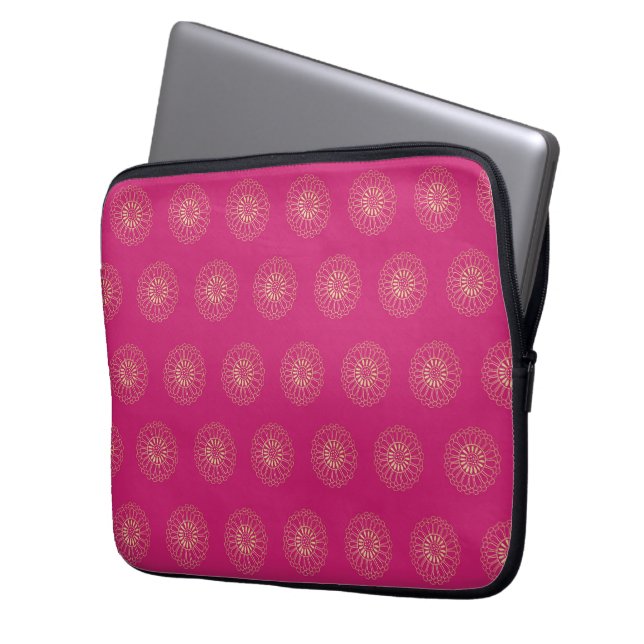 Capa Para Notebook Fuchsia | Golden Zinnia Flower Medallions (Frente Esquerda)