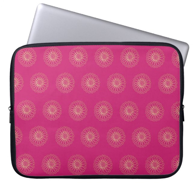 Capa Para Notebook Fuchsia | Golden Zinnia Flower Medallions (Frente)