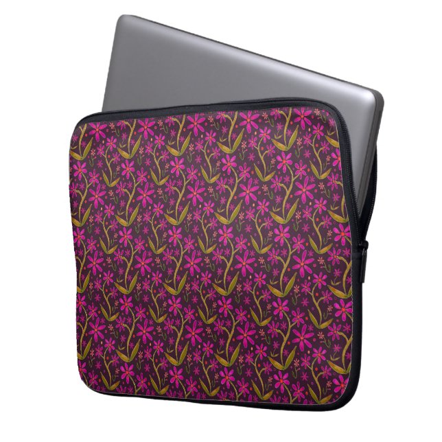 Capa Para Notebook Fuchsia | Margaridas Dançantes em Aquarela (Frente Esquerda)