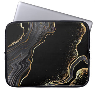 Capa Para Notebook fundo abstrato negro de agato com veias ouros,