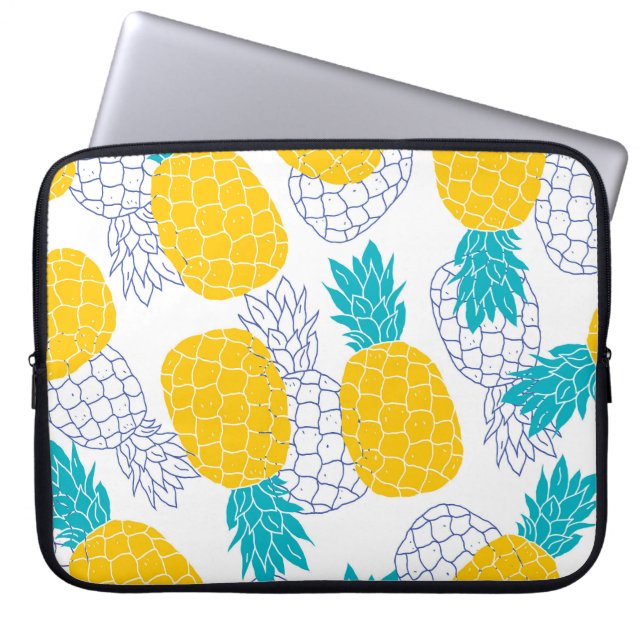 Capa Para Notebook Fundo branco de abacaxi, padrão sem costura. (Frente)