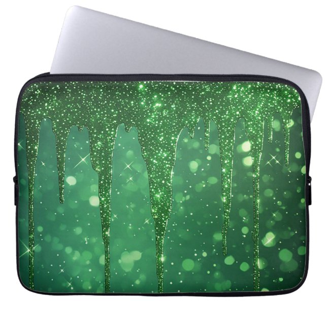 Capa Para Notebook Fundo de gotejamento com brilho verde e Bokeh cint (Frente)
