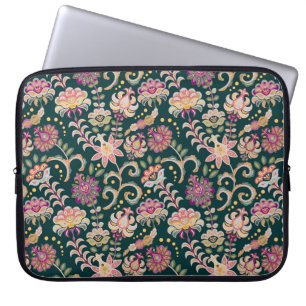 Capa Para Notebook Fundo floral sem costura. Flores e folhas cor-de-r
