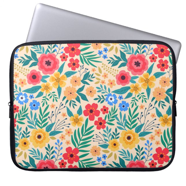 Capa Para Notebook Fundo floral ventiço. Patch de colheita sem costur (Frente)