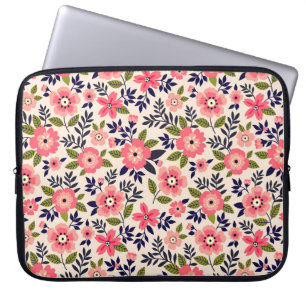 Capa Para Notebook Fundo floral vintage, flores cor-de-rosa distantes