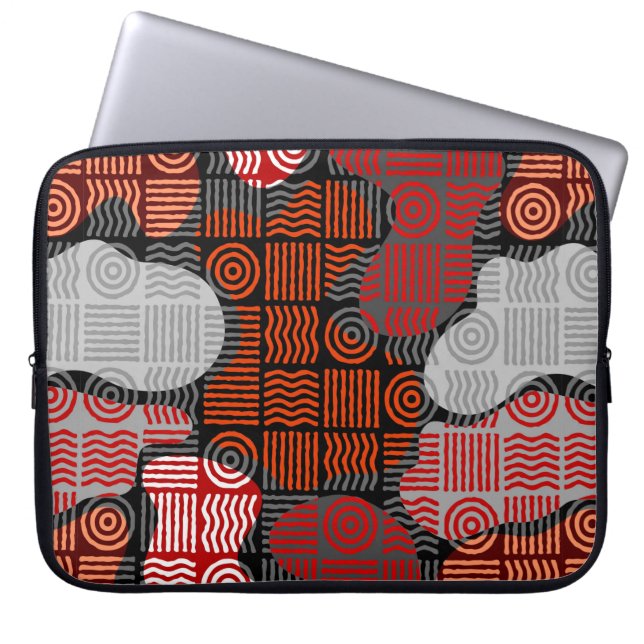 Capa Para Notebook Fundo geométrico tribal castanho em bloco patchwo (Frente)