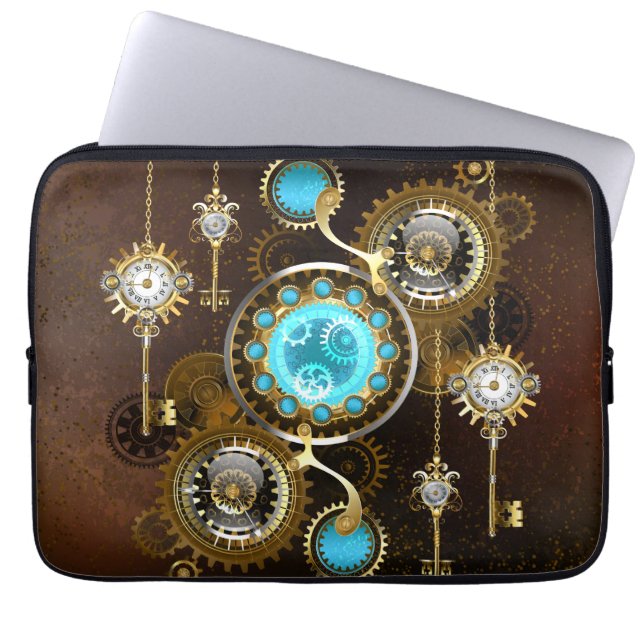 Capa Para Notebook Fundo Rusty Steampunk com Lentes Turquesa (Frente)