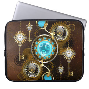 Capa Para Notebook Fundo Rusty Steampunk com Lentes Turquesa