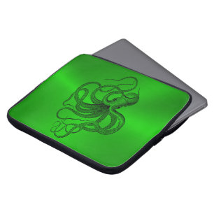 Capa Para Notebook Fundo Verde com Octopus Náutico Negro