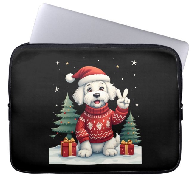 Capa Para Notebook Funny Peace Hand Maltese Christmas Lights Womens M (Frente)
