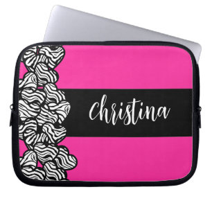 Capa Para Notebook Fuschia cor-de-rosa preto branco padrão da zebra
