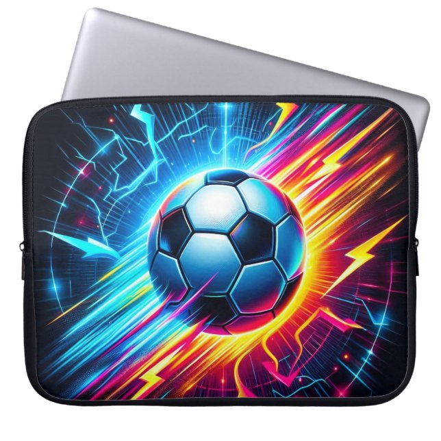 Capa Para Notebook Futurista Bola de Futebol Elétrico Relâmpago (Frente)