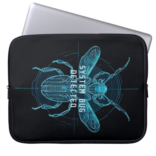 Capa Para Notebook Futuristic Cyber Bug Detected IT Humor (Frente)