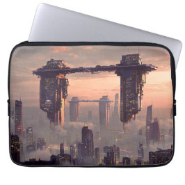 Capa Para Notebook Futuristic floating megastructures above the city