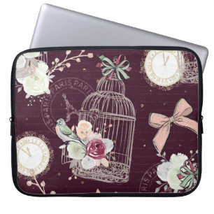 Capa Para Notebook Gaiola De Pássaros Florais Franceses Elegante