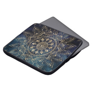 Capa Para Notebook Galáxia Azul Elegante Dourada Mandala