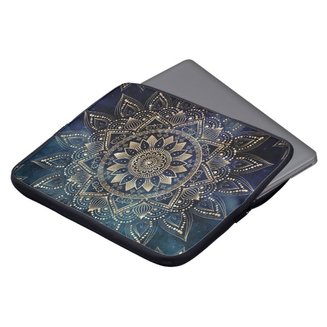 Capa Para Notebook Galáxia Azul Elegante Dourada Mandala (Frente Topo)