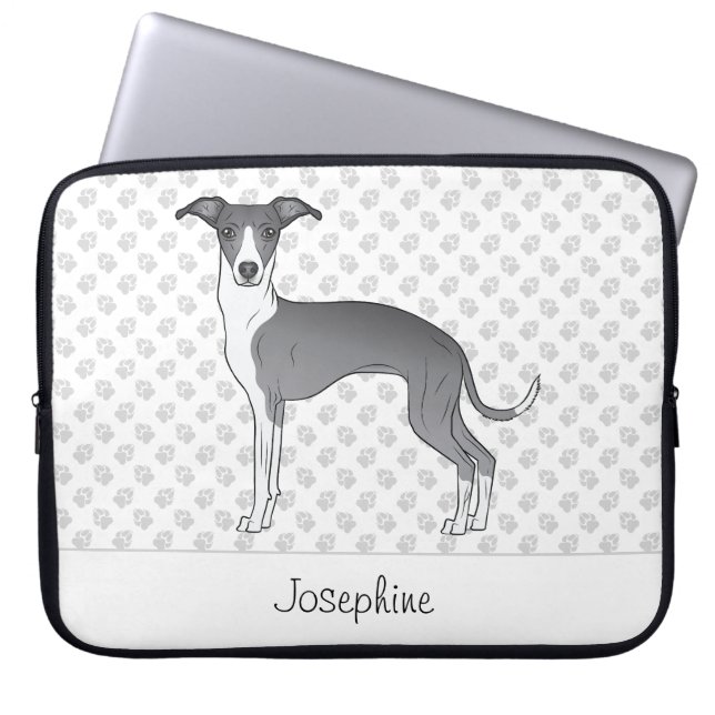 Capa Para Notebook Galgo Italiano Azul e Branco com Nome Personalizad (Frente)