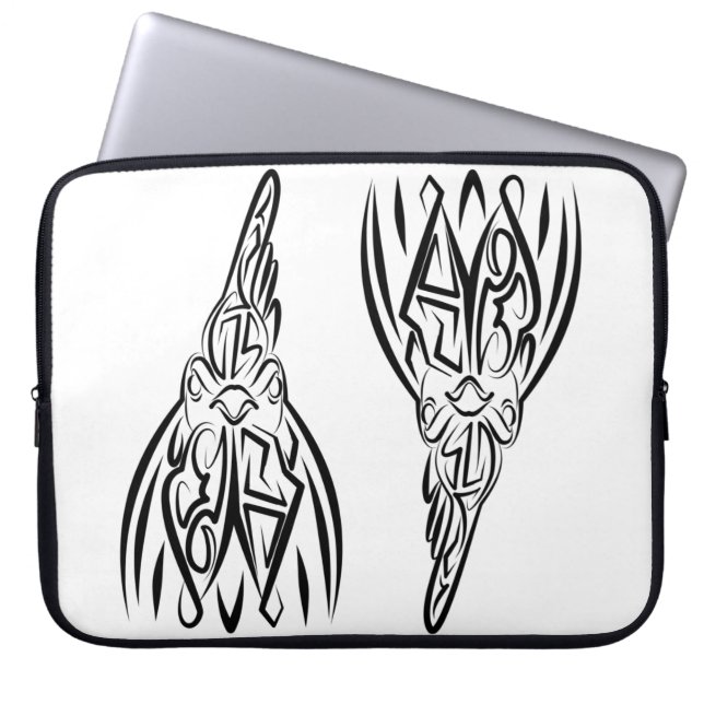 Capa Para Notebook Galo Tribal Preto e Branco (Frente)