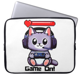 Capa Para Notebook Game On Gamer Cat Com Saco De Eletrônicos De Bar D
