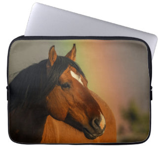 Capa Para Notebook Garanhão Selvagem, Luz Dourada e Arco-íris