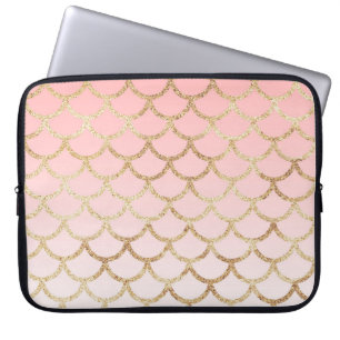 Capa Para Notebook Garota Blush Rosa e Dourada Sereia Glitter Sparkle