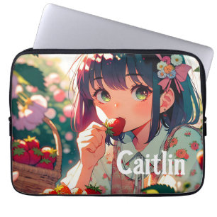 Capa Para Notebook Garota Bonita Comendo Morangos   Dia de Verão