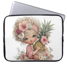 CAPA PARA NOTEBOOK GAROTA BONITA DE VERÃO COM FLORES E FRUTAS