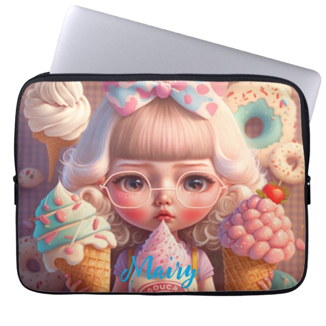 Capa Para Notebook Garota bonita Kawaii com sorvetes (Frente)