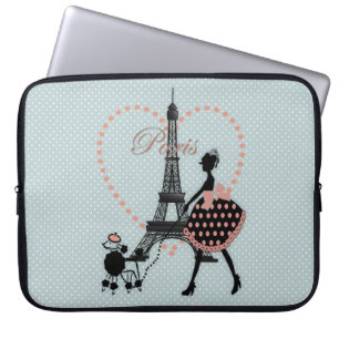 Capa Para Notebook Garota bonita romântica andando poodle francês
