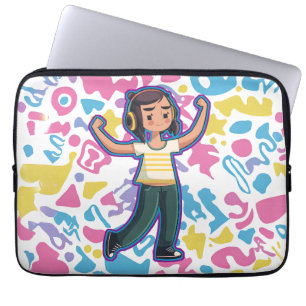 Capa Para Notebook Garota com fones de ouvido confiantes e relaxantes