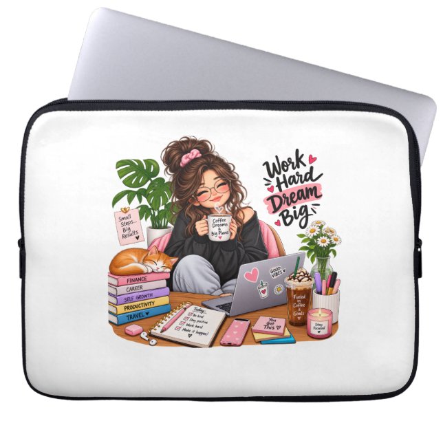 Capa Para Notebook Garota de Estudo de Café Aconchegante – Trabalhe D (Frente)