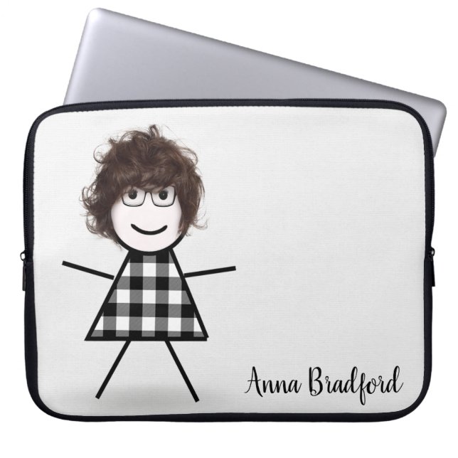Capa Para Notebook Garota de palitos com cabelo e nome (Frente)