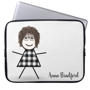 Capa Para Notebook Garota de palitos com cabelo e nome