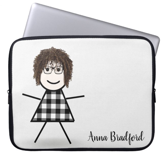 Capa Para Notebook Garota de palitos com cabelo e nome (Frente)